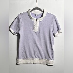 Contempo Vintage Lavender and White 1/4 Zip Polo Shirt Medium